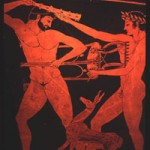 Herakles Fighting Apollo for Tripod - rf vase