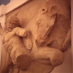 Herakles Struggles with Cretan Bull (different view) - metope from Olympia