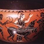 Herakles, Cerberus, Athena, Hermes - bf vase