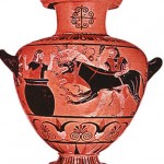 Eurystheus Reacts with Horror at Herakles and Cerberus - bf amphora