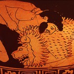 Herakles Wrestling with Lion (detail) - rf kalpis