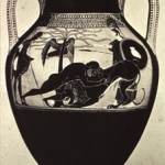 Herakles vs Lion, with Athena - bf amphora