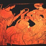 Herakles with Iphicles and Serpents - rf vase painting